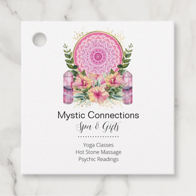 Étiquettes Cadeau Pink Mandala Crystals Flower Energy Yoga Reiki Spa (Devant)