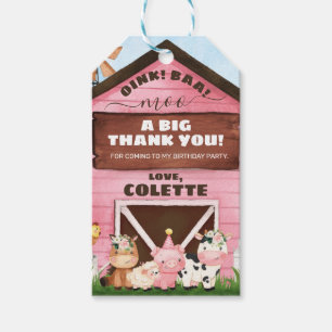 Étiquettes-cadeau Pink Oink Baa Moo ferme Anniversaire Merci