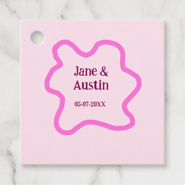 Étiquettes Cadeau Pink pastel rétro mariage bordure nom date (Devant)
