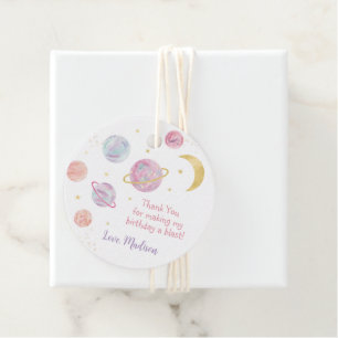 Étiquettes Cadeau Pink Pastel Two L'Espace Lune Anniversaire