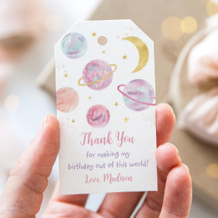Étiquettes-cadeau Pink Pastel Two Moon Space Anniversaire Merci