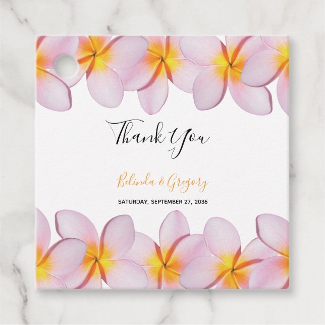 Étiquettes Cadeau Pink Plumeria Frangipani Cadeau Mariage (Devant)