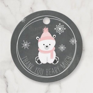 Étiquettes Cadeau Pink Polar Ours Snowflakes Chalkboard Baby shower