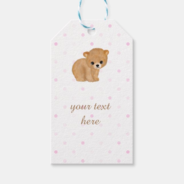 Étiquettes Cadeau Pink Polka Dot Bear Cub (Devant)