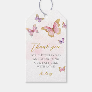 Étiquettes-cadeau Pink Purple Gold Butterfly Girl Baby shower