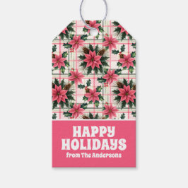 Étiquettes-cadeau Pink Retro Noël Floral Plaid Joyeux Noël