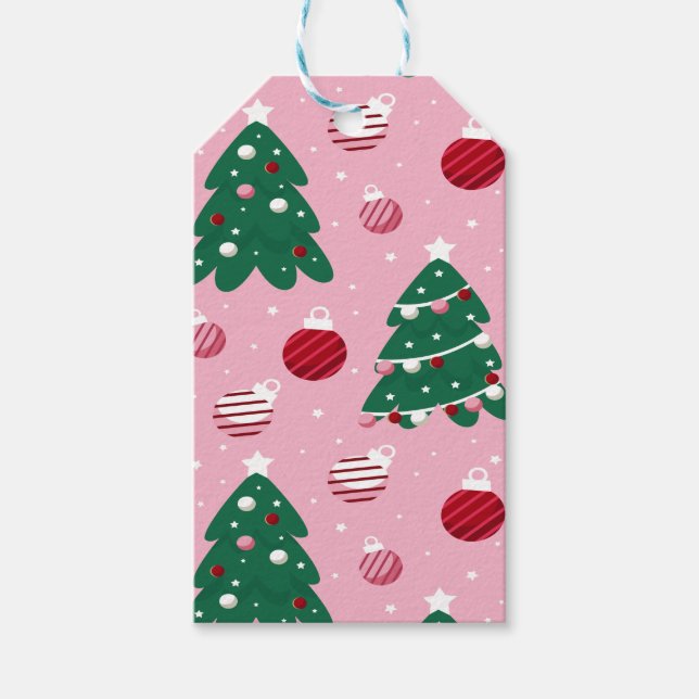 Étiquettes-cadeau Pink Sweet Greenery Noël Arbre vacances (Devant)