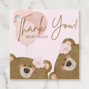 Étiquettes Cadeau Pink Teddy On Peut Attendre Baby shower Twins