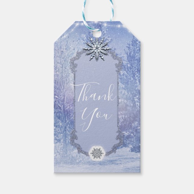 Étiquettes-cadeau Pins d'hiver Snowflakes Forêt Élégante Faveur (Devant)