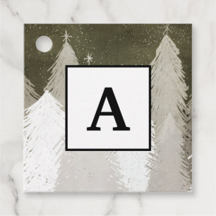 Étiquettes Cadeau Pins recouverts de neige blanche et grise