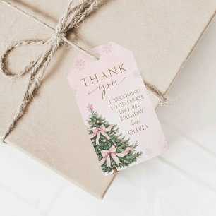 Étiquettes-cadeau Pins Sapins à Ruban Rose Hiver Onederland 1er Anni