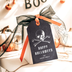 Étiquettes-cadeau Pirate vintage crâne et os Halloween noir