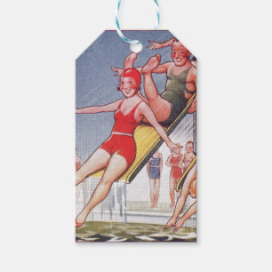 Étiquettes-cadeau Piscine Fête Nage Vintage Été