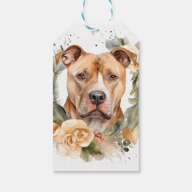 Étiquettes-cadeau Pitbull Christmas Wreath Festive Pup (Dos)