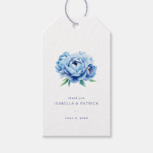 Étiquettes-cadeau Pivoine Aquarelle Bleu Sérénité