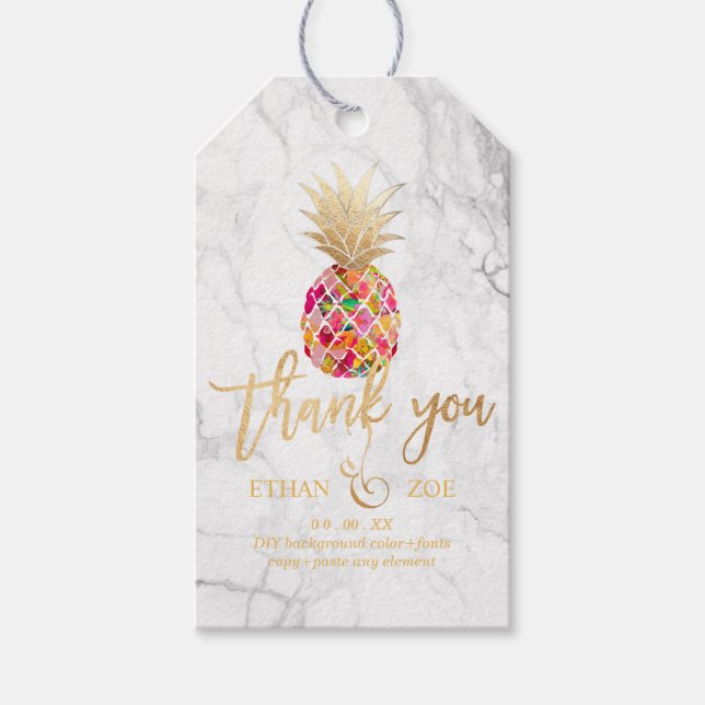 Étiquettes-cadeau PixDezines Aloha Ananas/Marbre (Devant)