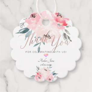 Étiquettes Cadeau PixDezines Aquarelle Bleu Peonies Merci