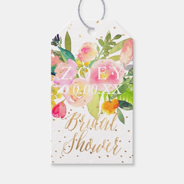 Étiquettes-cadeau PixDezines Aquarelle Fête des mariées florale (Devant)