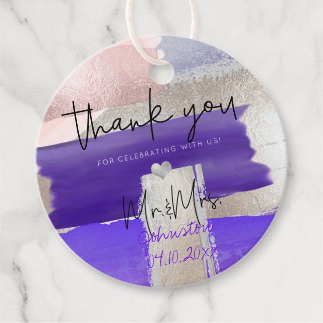 Étiquettes Cadeau PixDezines Aquarelle Merci violet (Devant)