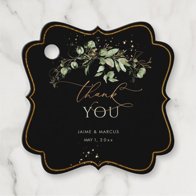 Étiquettes Cadeau PixDezines Aquarelle Verdure Eucalyptus Merci (Devant)