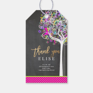 Étiquettes-cadeau PixDezines Arbre de vie Bat mitzvah/Neon rose