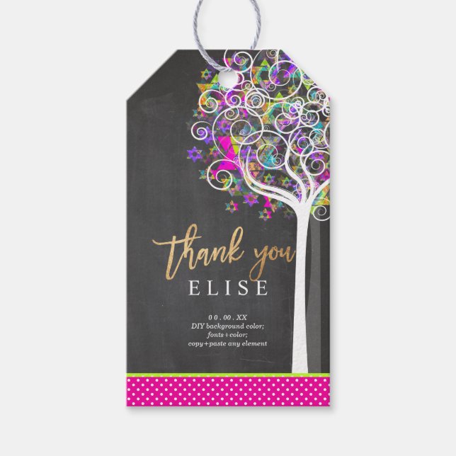 Étiquettes-cadeau PixDezines Arbre de vie Bat mitzvah/Neon rose (Devant)