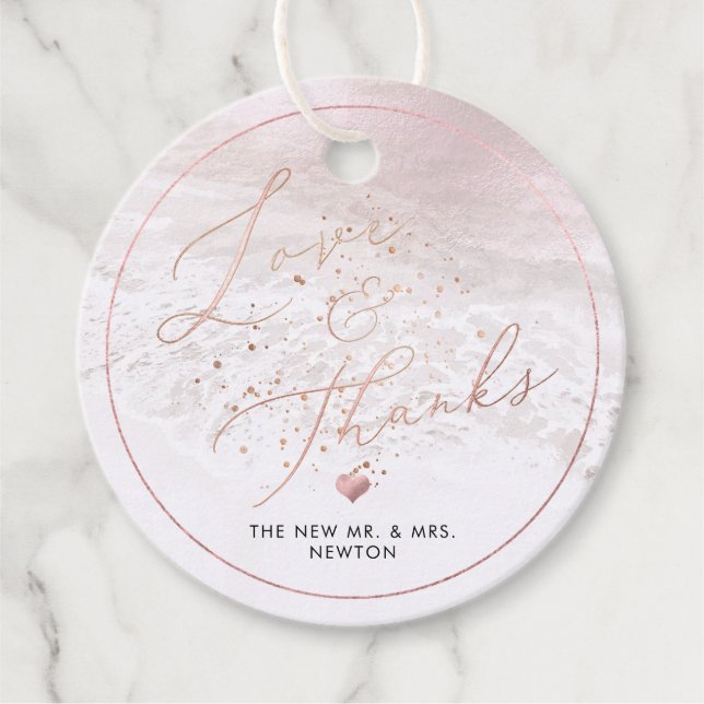 Étiquettes Cadeau PixDezines Blush Pink Shoreline Merci (Devant)