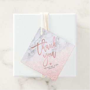 Étiquettes Cadeau PixDezines Blush Snow Bokeh+Marbre Merci