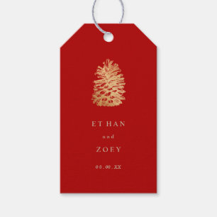 Étiquettes-cadeau PixDezines couleur fausse or pinecone/thankyou/do-