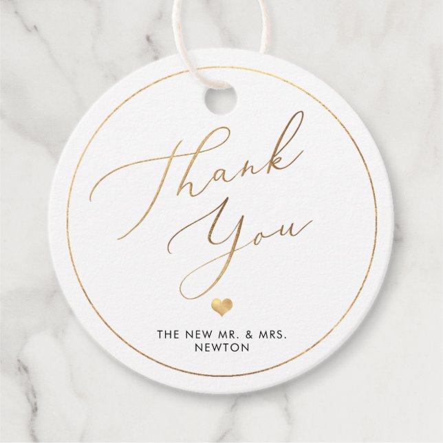 Étiquettes Cadeau PixDezines Faux Gold Luxe Merci de calligraphie (Devant)