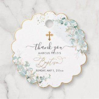 Étiquettes Cadeau PixDezines H2 Dusty Blue Gum Eucalyptus Baptême