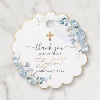 Étiquettes Cadeau PixDezines H2 Dusty Blue Gum Eucalyptus Baptême