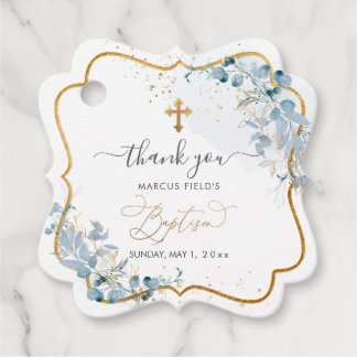Étiquettes Cadeau PixDezines H2 Dusty Blue Gum Eucalyptus Baptême