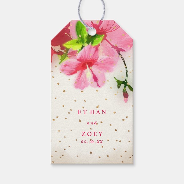 Étiquettes-cadeau PixDezines hibiscus hawaïen rose/étiquettes de rem (Devant)