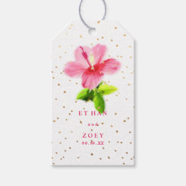 Étiquettes-cadeau PixDezines Hibiscus Hawaiiens roses/Specks d'or