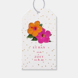 Étiquettes-cadeau PixDezines Hibiscus rose/Orang/Specks Or