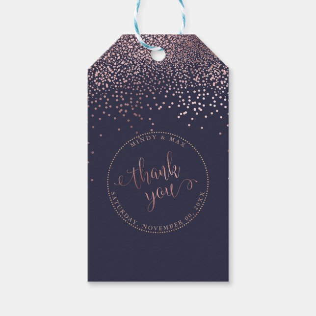 Étiquettes-cadeau PixDezines Merci, Faux Rose Gold Confetti (Devant)
