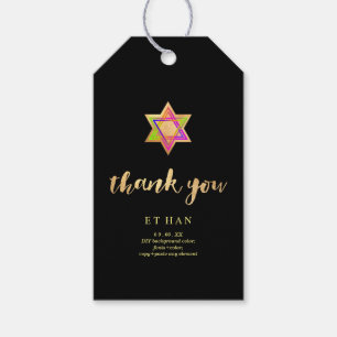 Étiquettes-cadeau PixDezines Neon Lights Star de David Bar Mitzvah