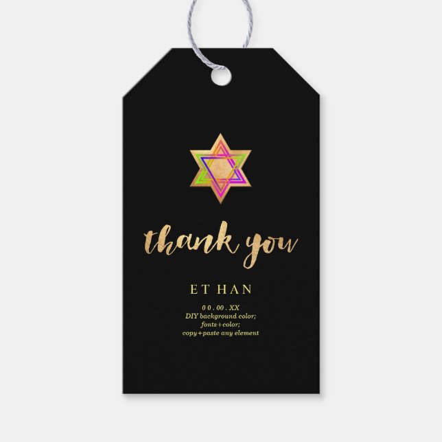 Étiquettes-cadeau PixDezines Neon Lights Star de David Bar Mitzvah (Devant)