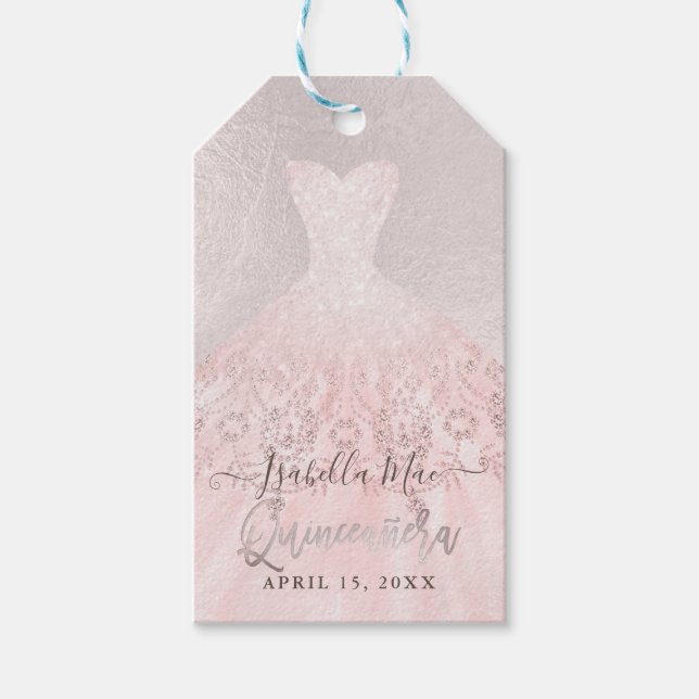 Étiquettes-cadeau PixDezines Quinceanera Sparkle Gown, Blush (Devant)