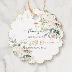 Étiquettes Cadeau PixDezines roses roses blush aquarelle Communion