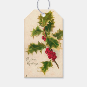 Étiquettes-cadeau PixDezines Vintage Christmas Holly