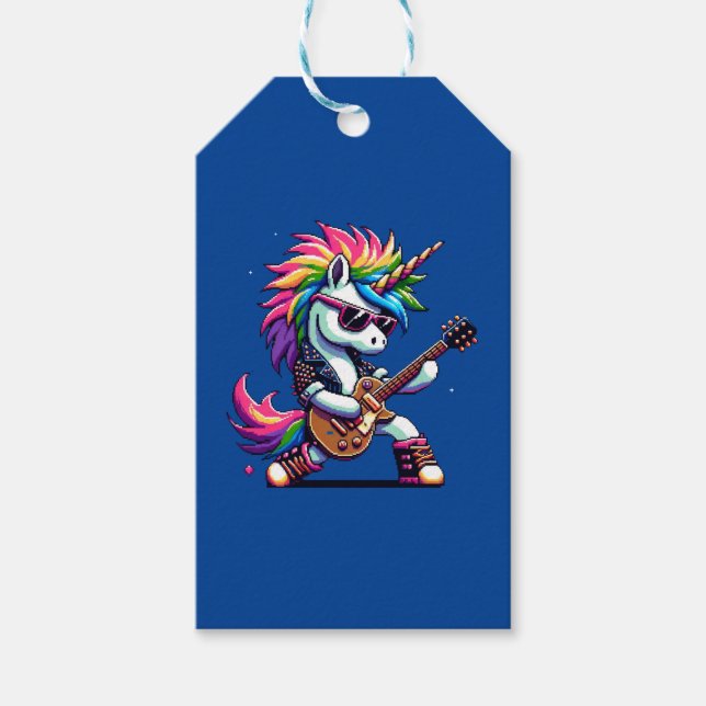 Étiquettes-cadeau Pixel Punk Rock Unicorne (Devant)