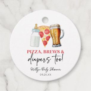 Étiquettes Cadeau Pizza Brews et Diapers aussi ! Baby shower