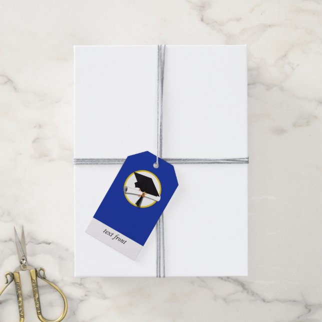 Étiquettes-cadeau Plafond de diplôme avec diplôme - Bleu (Avec de la ficelle)