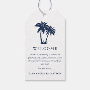 Étiquettes-cadeau Plage aux palmiers nautique mariage bleu nuit