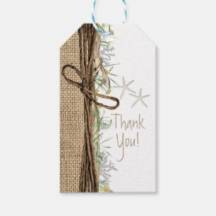 Étiquettes-cadeau Plage côtière rustique Starfish Burlap & Greenery