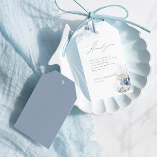 Étiquettes-cadeau Plage de corail et coquillages bleu aquarelle merc
