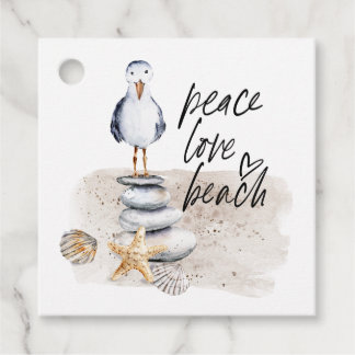 Étiquettes Cadeau Plage de Paix d'Amour de Mouette Côtière