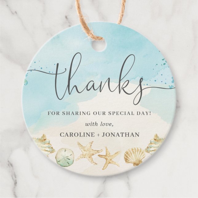 Étiquettes Cadeau Plage Océan Destination Mariage Merci Favoriser (Devant)